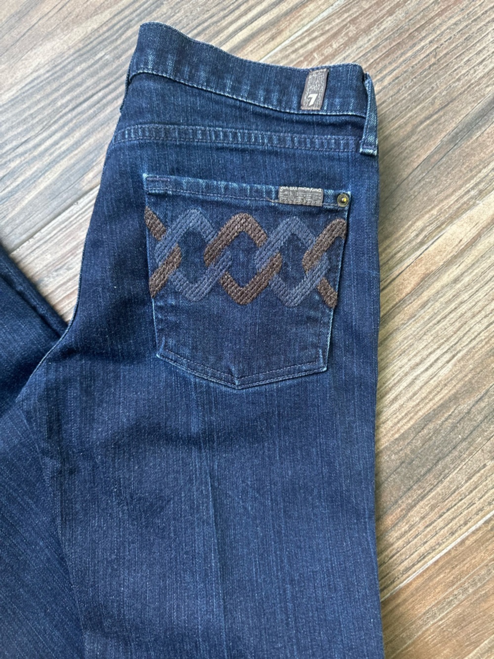 7 For All Mankind Dark Blue Flare Jeans with Embroidered Back Y2K Vintage Bootcu - Picture 16 of 16